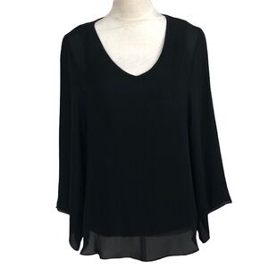 Drew x Anthropologie Black Silk Long Sleeve Overlay Blouse NEW